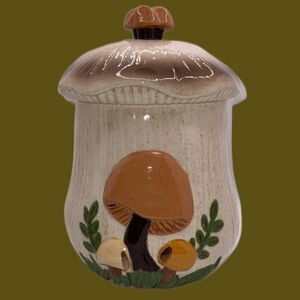 vintage large mushroom container arnels fungi beige bolete orange 70s fairy‎